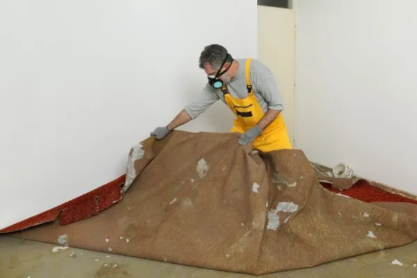 removing old carpet for disposal