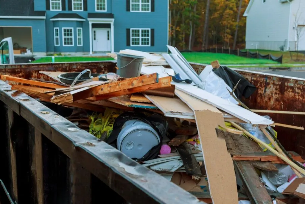 a 20 yard dumpster filled with building rubble